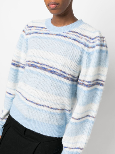 Shop Hugo Boss Stripe-pattern Crew-neck Sweatshirt In Blau