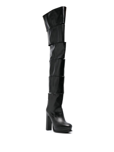 Shop Alexander Mcqueen Slash Over-the-knee Boots In Schwarz