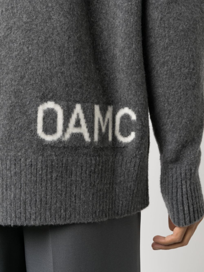 Shop Oamc Logo Intarsia-knit Wool Jumper In Grau