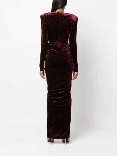 Shop Alexandre Vauthier Draped Asymmetric Velour Dress In Rot