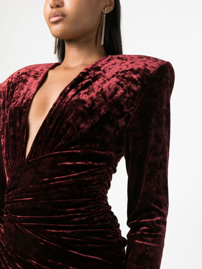 Shop Alexandre Vauthier Draped Asymmetric Velour Dress In Rot