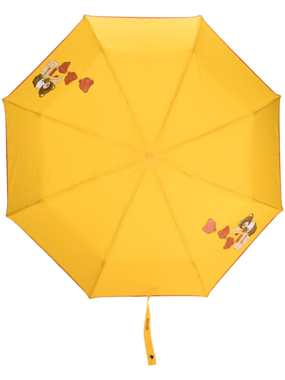 Shop Moschino Teddy Bear-motif Compact Umbrella In Yellow
