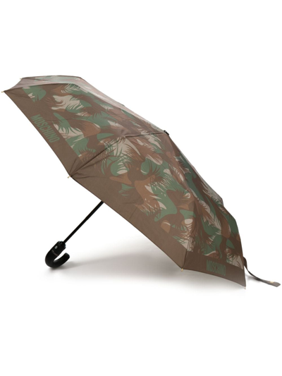 Shop Moschino Camouflage-print Compact Umbrella In Brown