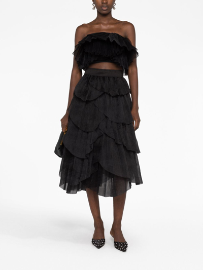 Shop Aje Elsie Tiered Plissé-organza Skirt In Black