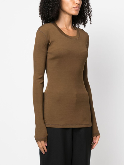 Shop Lemaire Fine-ribbed Long-sleeve Top In Braun