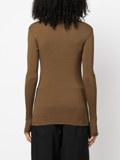 Shop Lemaire Fine-ribbed Long-sleeve Top In Braun