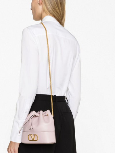 Shop Valentino Vlogo Signature Leather Bucket Bag In Pink