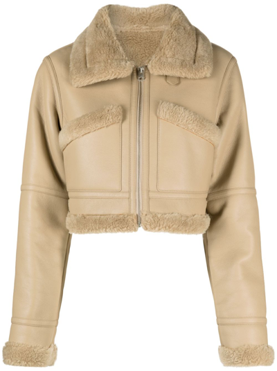 Shop Lvir Faux-leather Cropped Jacket In Nude