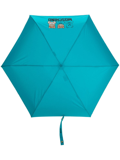 Shop Moschino Logo-print Compact Umbrella In Blue