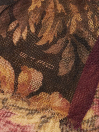 Shop Etro Floral-print Cashmere Scarf In Braun