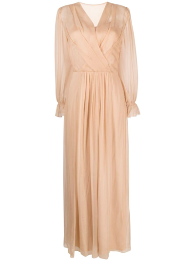 Shop Alberta Ferretti Pleated Silk-chiffon Dress In Pink