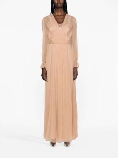 Shop Alberta Ferretti Pleated Silk-chiffon Dress In Pink