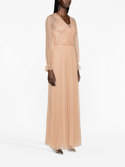 Shop Alberta Ferretti Pleated Silk-chiffon Dress In Pink