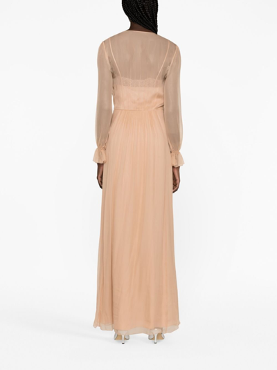 Shop Alberta Ferretti Pleated Silk-chiffon Dress In Pink