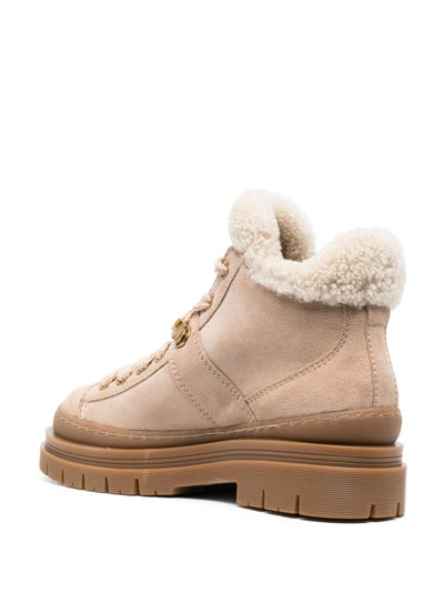 Shop See By Chloé Logo-debossed Suede Ankle Boots In Neutrals