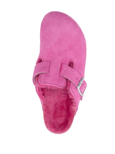 Shop Birkenstock Engraved-logo Leather Slides In Pink