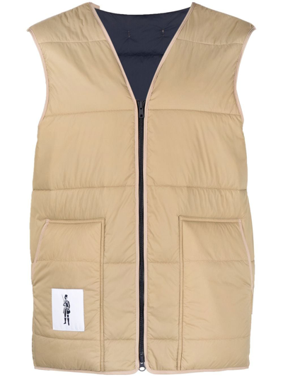 Shop Mackintosh Logo Patch Padded Gilet In Neutrals