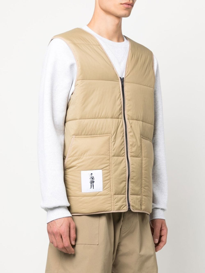 Shop Mackintosh Logo Patch Padded Gilet In Neutrals