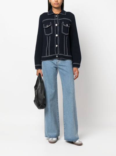 Shop Barrie Contrast-stitching Denim-effect Jacket In Blue