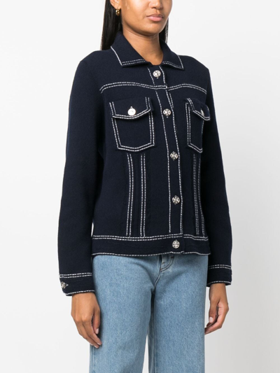 Shop Barrie Contrast-stitching Denim-effect Jacket In Blue