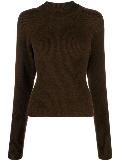 Shop Lvir Open-back Ribbed-knit Jumper In Brown