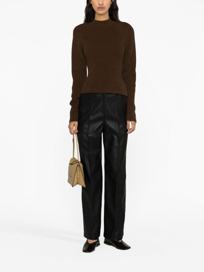 Lvir Black Tie-back Knit Top In Brown