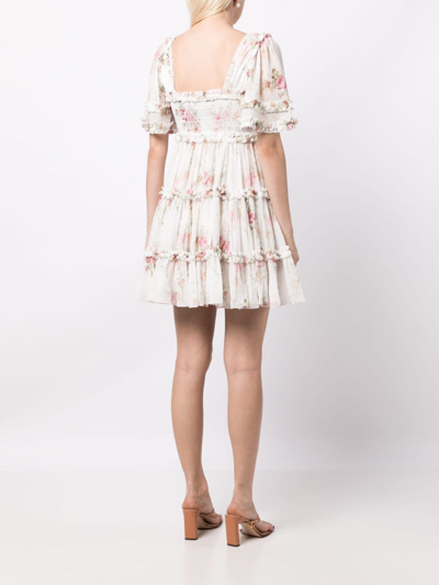Shop Needle & Thread Floral-print Square-neck Dress In Weiss