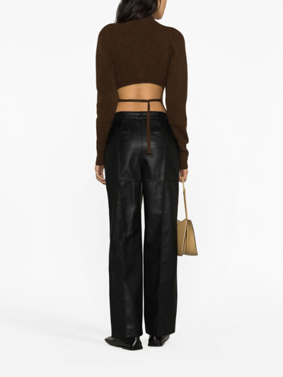 Lvir Black Tie-back Knit Top In Brown