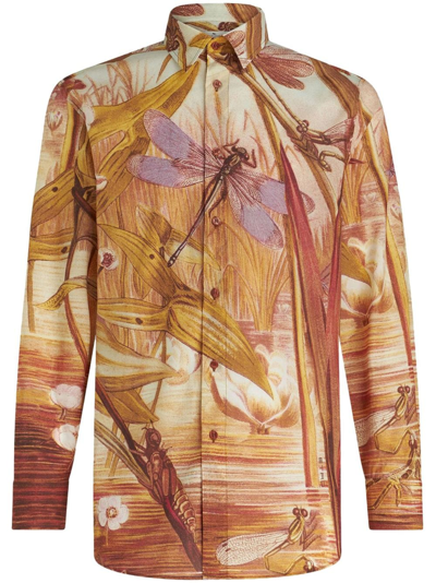 Shop Etro Landscape-print Cotton Shirt In Braun
