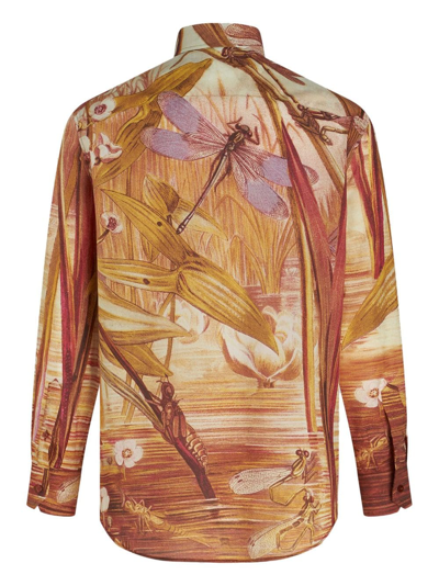 Shop Etro Landscape-print Cotton Shirt In Braun