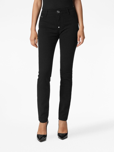 Shop Philipp Plein Logo-patch Skinny Jeans In Schwarz