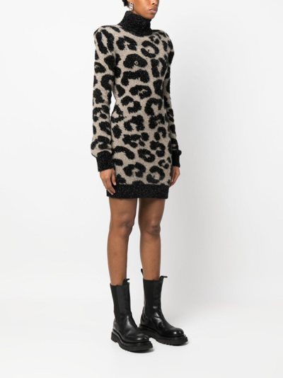 Philipp Plein Shoulder-pads Leopard-print Dress In Schwarz