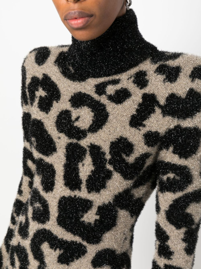 Philipp Plein Shoulder-pads Leopard-print Dress In Schwarz