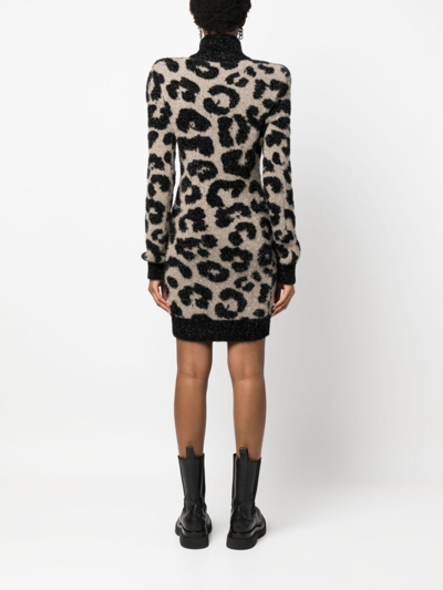 Shop Philipp Plein Shoulder-pads Leopard-print Dress In Schwarz