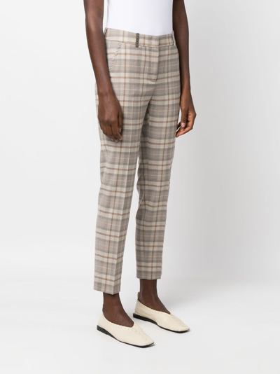 Shop Peserico Check-pattern Cropped Wool Trousers In Nude