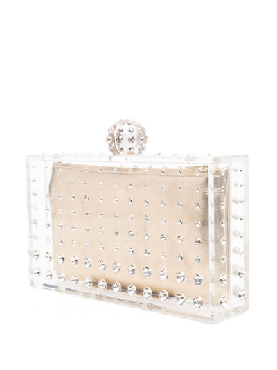 Shop Aquazzura Crystal-embellished Transparent Clutch In Gold