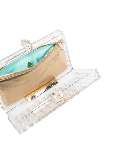 Shop Aquazzura Crystal-embellished Transparent Clutch In Gold