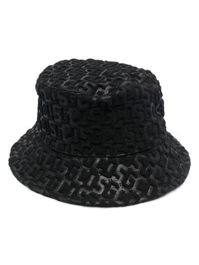 Gcds Embossed-monogram Drawstring Bucket Hat In Schwarz
