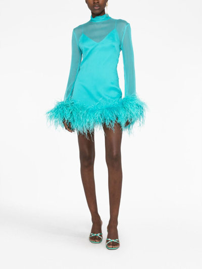 Shop Taller Marmo Gina Spirito Feather-trim Minidress In Blue