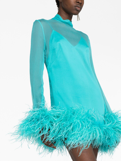 Shop Taller Marmo Gina Spirito Feather-trim Minidress In Blue