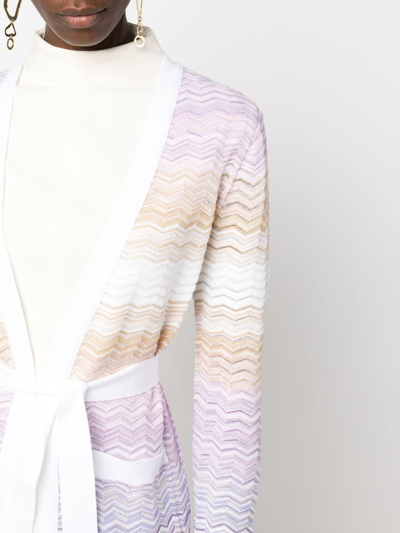 Shop Missoni Zigzag Woven-design Belted-waist Cardigan In Weiss