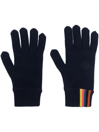 Shop Paul Smith Striped Knitted Wool Gloves In Blau