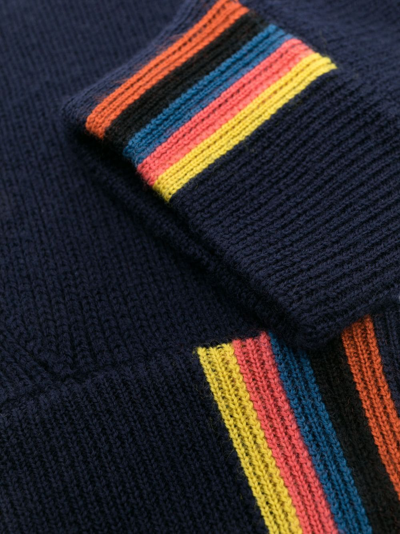 Shop Paul Smith Striped Knitted Wool Gloves In Blau