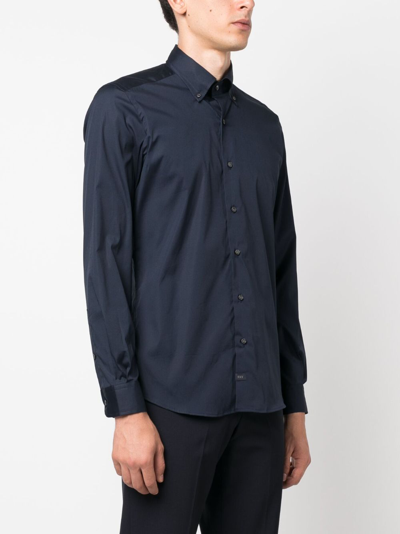 Shop Fay Long-sleeve Stretch Shirt In Blau