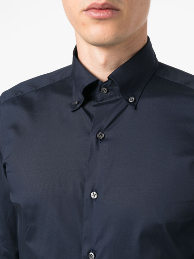 Shop Fay Long-sleeve Stretch Shirt In Blau