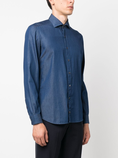 Shop Fay Spread-collar Denim Shirt In Blau