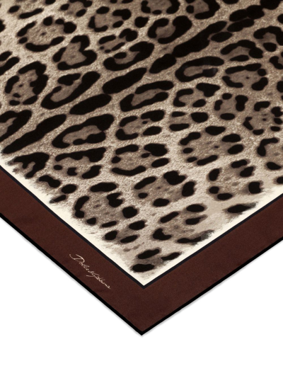 Dolce & Gabbana Dolce&gabbana Leopard Print Square Silk Scarf In Brown