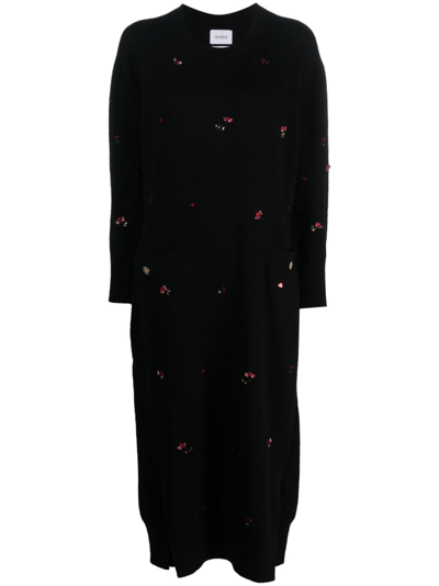 Shop Barrie Floral-embroidery Cashmere Dress In Schwarz