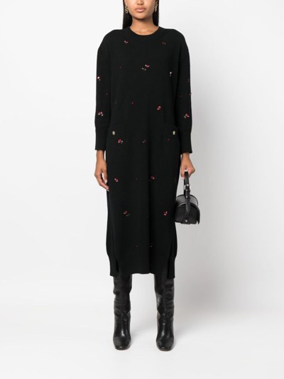 Barrie Floral-embroidery Cashmere Dress In Schwarz