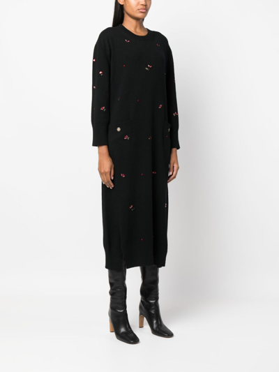 Barrie Floral-embroidery Cashmere Dress In Schwarz
